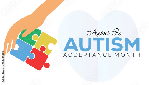 Autism Acceptance Month observed every year in April. Holiday, poster, card and background vector illustration design.