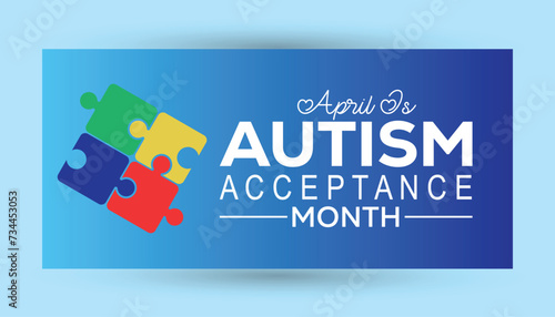 Autism Acceptance Month observed every year in April. Holiday, poster, card and background vector illustration design.