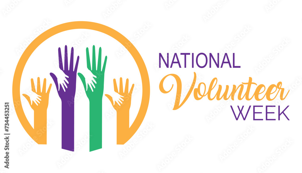 Obraz premium National Volunteer Week observed every year in April. Holiday, poster, card and background vector illustration design.