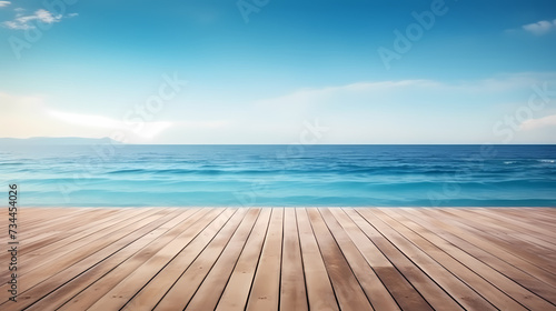 Empty concrete floor, 3D rendering sea view square with clear sky background