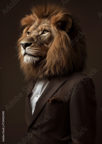 lion suit white shirt tie leather hunting attire modern promotional sharp facial features portrait second life avatar