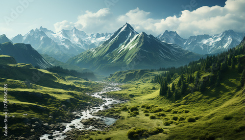 Majestic mountain peak reflects tranquil meadow in summer beauty generated by AI © Gstudio