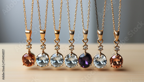 Shiny gold necklace with gemstone pendant, a symbol of elegance generated by AI