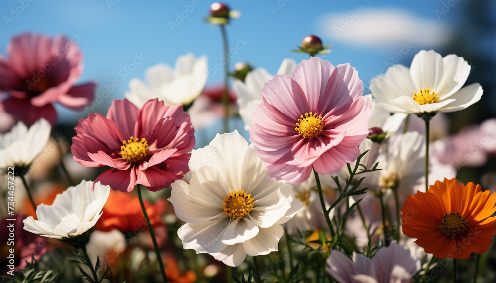 A vibrant meadow blossoms with colorful flowers in the summer generated by AI