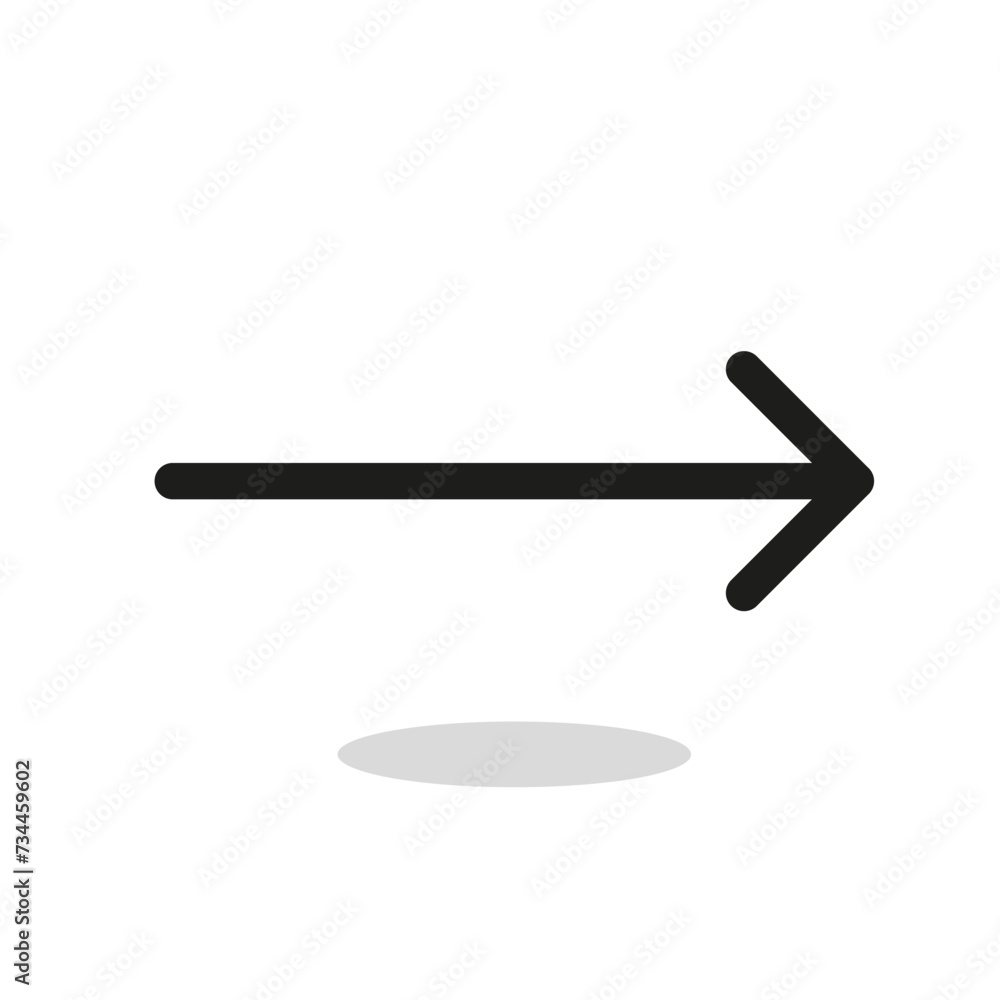Graphic symbol of black arrow with shadow on white background Graphic symbol of black arrow with shadow on white background