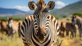 at camera, close up, wildlife reserve, striped, outdoors generated by AI