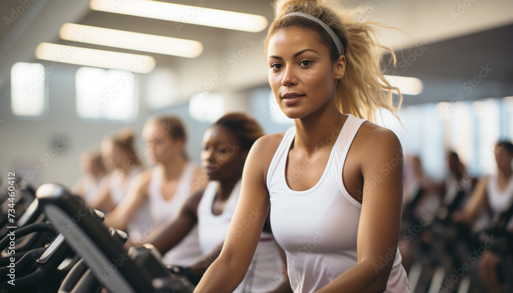 Young women in sports clothing exercising indoors at the gym generated by AI