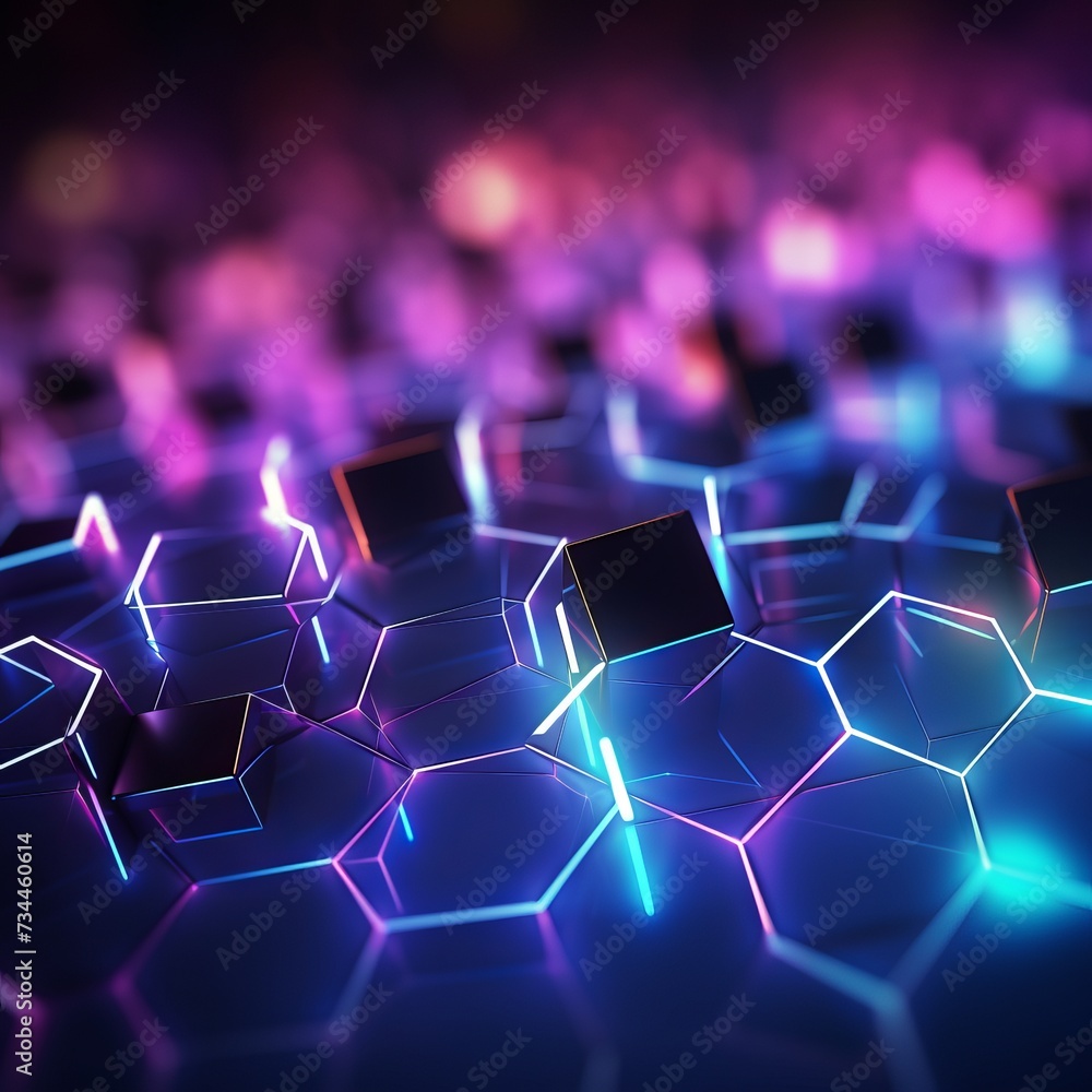 Obraz premium Futuristic Colorful Bokeh Abstract Hexagon Glow