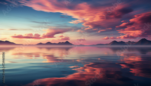 Tranquil sunset over water, reflecting the beauty of nature generated by AI © Gstudio