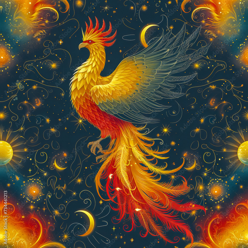 phoenix in the starry sky seamless tile, ai generated phoenix in the starry sky seamless tile, ai generated