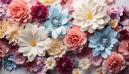 Abstract floral design with pink, purple, and yellow blossoms generated by AI