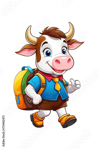 Cartoon cow goes to school