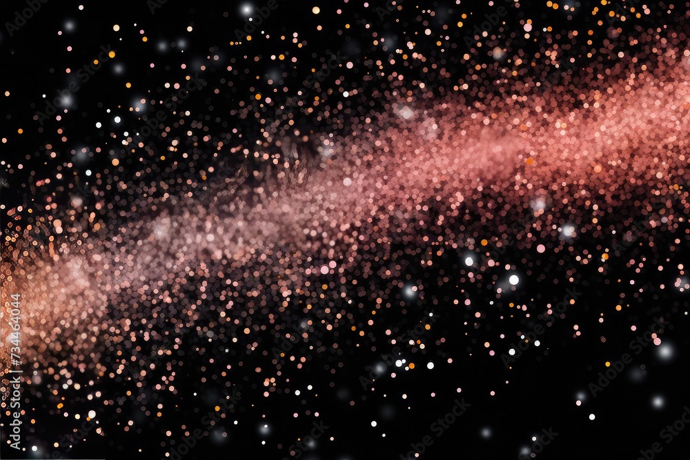 Pink glitter texture on a black background. Rose gold glitter shimmer. Romantic concept for Valentine's, Women's day, holiday, event. Abstract backdrop for design greeting card, banner, invitation Pink glitter texture on a black background. Rose gold glitter shimmer. Romantic concept for Valentine's, Women's day, holiday, event. Abstract backdrop for design greeting card, banner, invitation