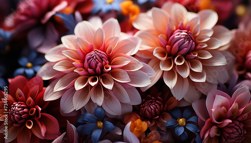 Vibrant flowers bloom, showcasing nature beauty in a colorful bouquet generated by AI
