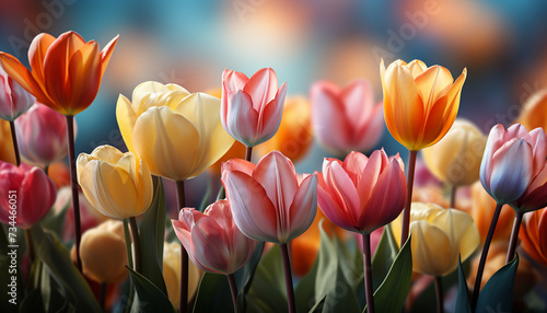Freshness and beauty in nature vibrant tulip bouquet in spring generated by AI #734466051