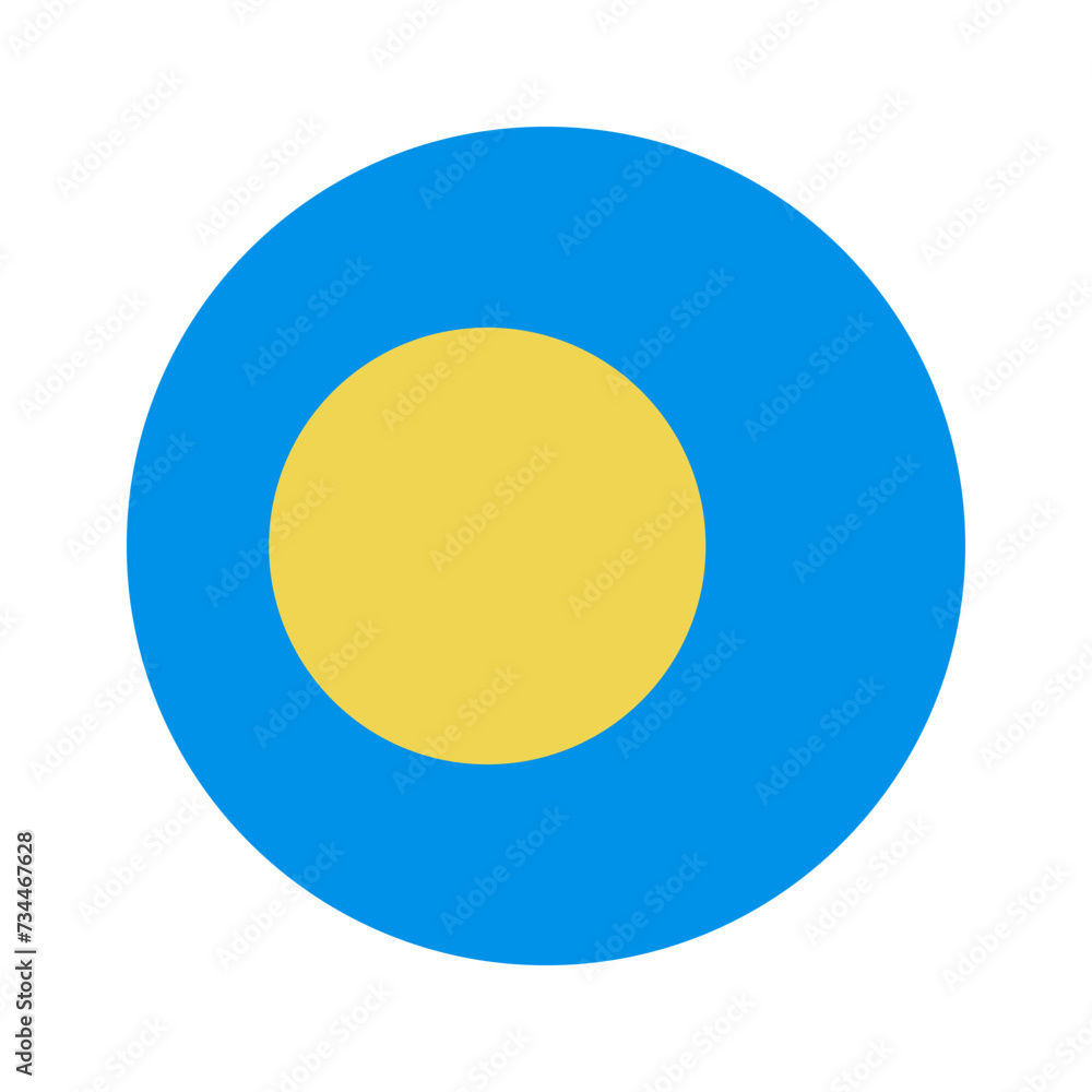 Flat design round Palau flag icon. Vector.