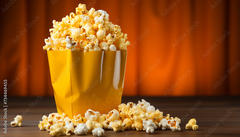 Watching a movie, snacking on fresh popcorn in a theater generated by AI Watching a movie, snacking on fresh popcorn in a theater generated by AI