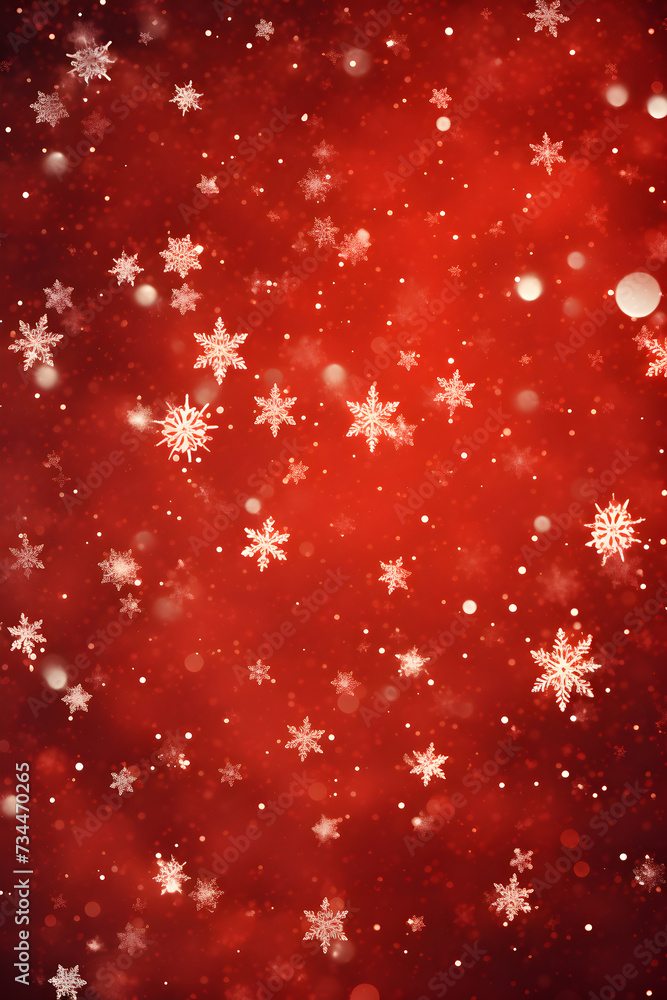 Winter card with falling snow, crystallic white snowflake on red background. Magical heavy snowflakes backdrop. Sky snowfall banner. Holiday winter background for Christmas and New Year Winter card with falling snow, crystallic white snowflake on red background. Magical heavy snowflakes backdrop. Sky snowfall banner. Holiday winter background for Christmas and New Year