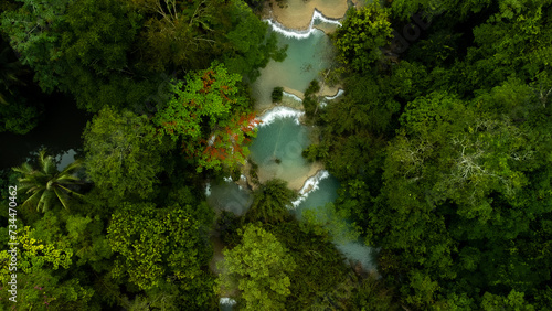 Drone Shot Of The Amazing Kuang Si Waterfalls In Luang Probang Laos