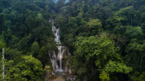 Drone Shot Of The Amazing Kuang Si Waterfalls In Luang Probang Laos