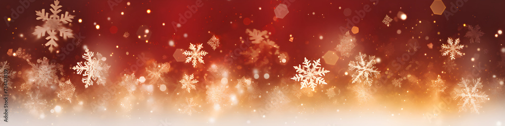 Winter card with falling snow, crystallic white snowflake on red background. Magical heavy snowflakes backdrop. Sky snowfall banner. Holiday winter background for Christmas and New Year Winter card with falling snow, crystallic white snowflake on red background. Magical heavy snowflakes backdrop. Sky snowfall banner. Holiday winter background for Christmas and New Year