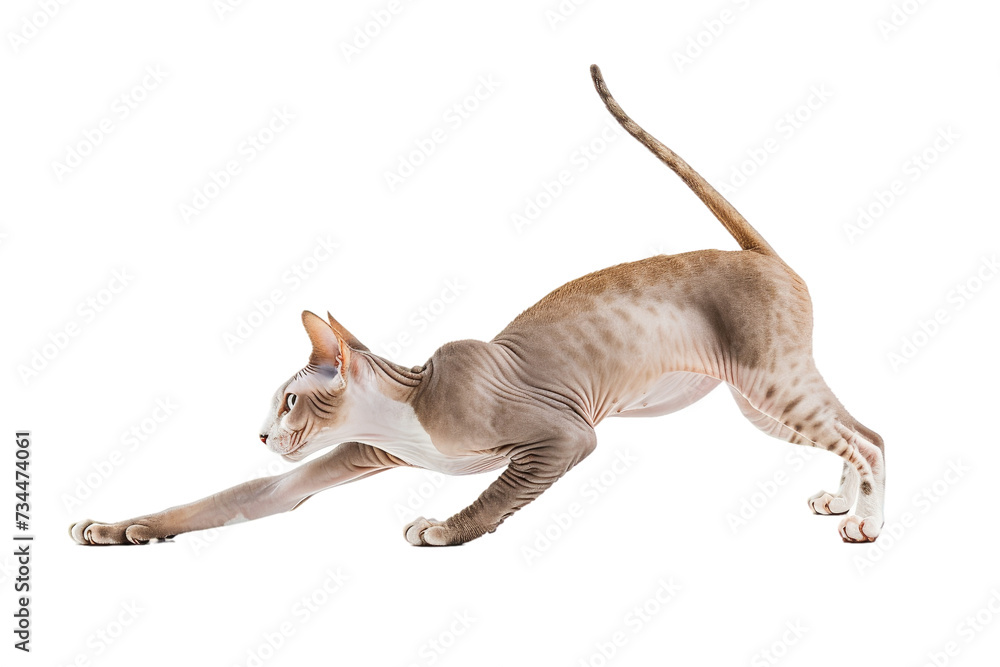 Naklejka premium Cat stretching, isolated on transparent background.