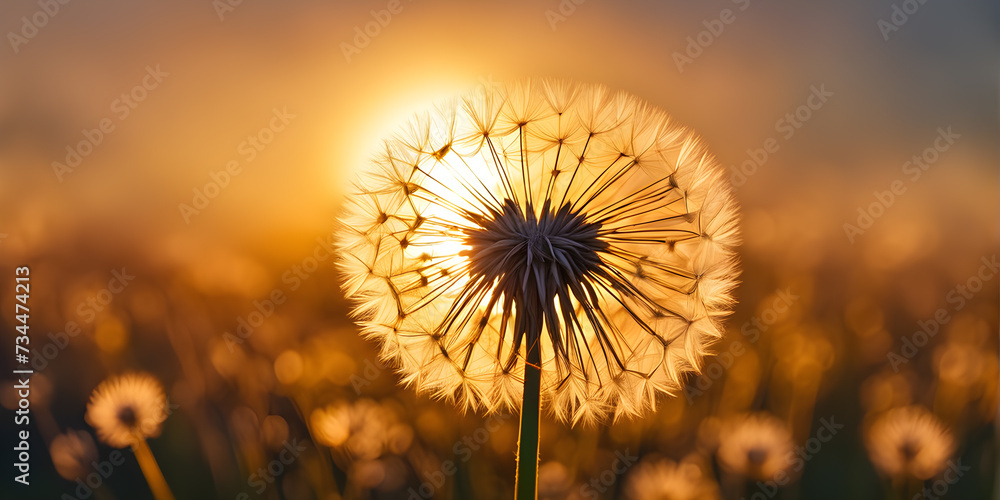 Dandelion against the sunset, romantic flower