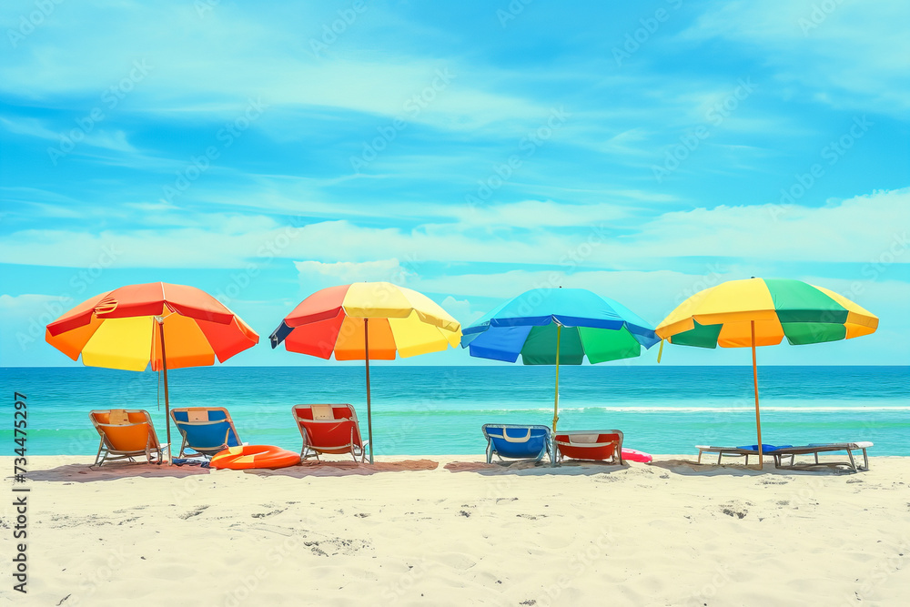 Sun hat and chair, on the desert beach 