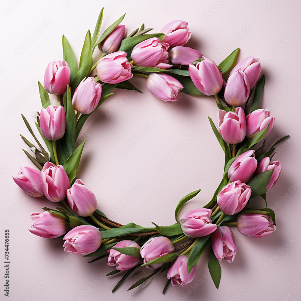A beautiful bouquet of pink tulips brings romance and freshness generated by AI A beautiful bouquet of pink tulips brings romance and freshness generated by AI