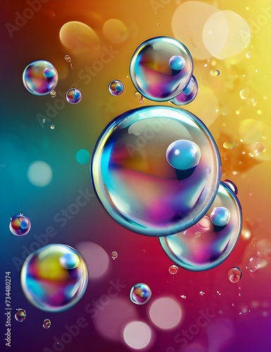 abstract pc desktop wallpaper background with flying bubbles on a colorful background Generative AI © Burhan