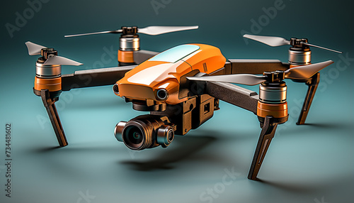 Futuristic robot drone flying, capturing surveillance with wireless camera generated by AI