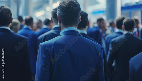 men in blue suits standing in the crowd