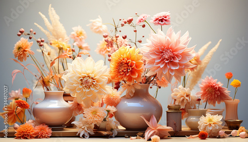 Freshness of summer  bouquet of multi colored flowers on wooden table generated by AI