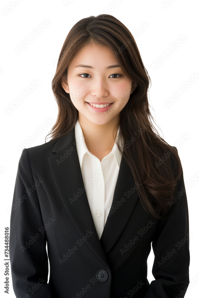 Young Asian businesswoman in suit smiling at camera isolated. Young Asian businesswoman in suit smiling at camera isolated.