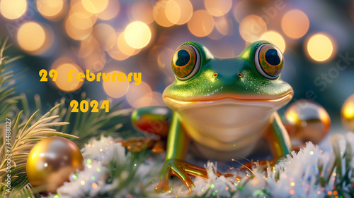 Leap Day special  a colorful frog amongst sparkling lights. 