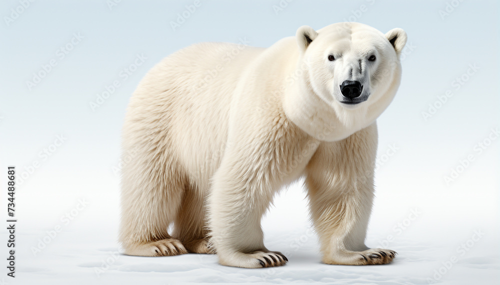 Cute arctic mammal walking on snow, looking at camera generated by AI Cute arctic mammal walking on snow, looking at camera generated by AI