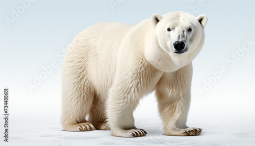 Cute arctic mammal walking on snow, looking at camera generated by AI