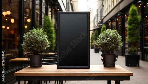 Modern office design with blank poster  chair  and window plant generated by AI