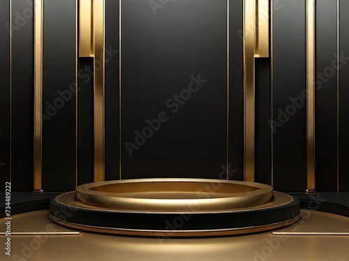 3d render of a gold podium with a spotlight