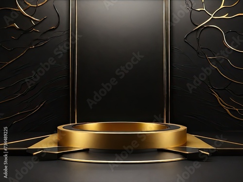 3d render of a gold podium with a spotlight