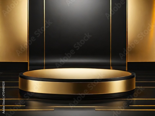 3d render of a gold podium with a spotlight