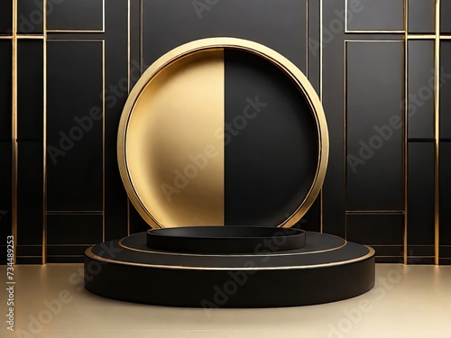3d render of a gold podium with a spotlight