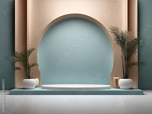 3D Illustration of Pedestal Podium with Brown Foundation Cream