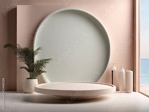 3D Illustration of Pedestal Podium with Brown Foundation Cream