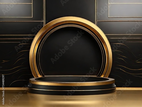 Empty gold black podium 3d background pedestal stand