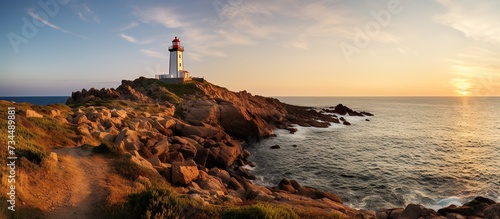 Panoramic landscape lighthouse with sunset