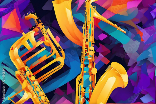 Jazz music instrument saxophone colorful abstract geometric background pattern