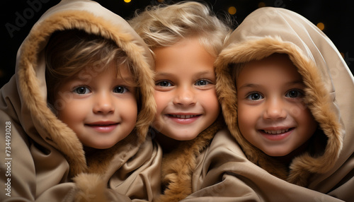 Smiling cute children, cheerful and full of happiness, looking at camera generated by AI © Gstudio