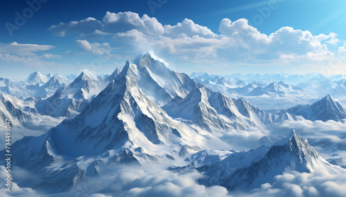 Majestic mountain peak, snow covered landscape, tranquil winter adventure generated by AI © Gstudio