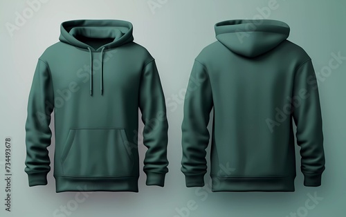 Blank green hoodie sweater mock up template, front and back view, isolated on plain white hoodie sweater mockup.